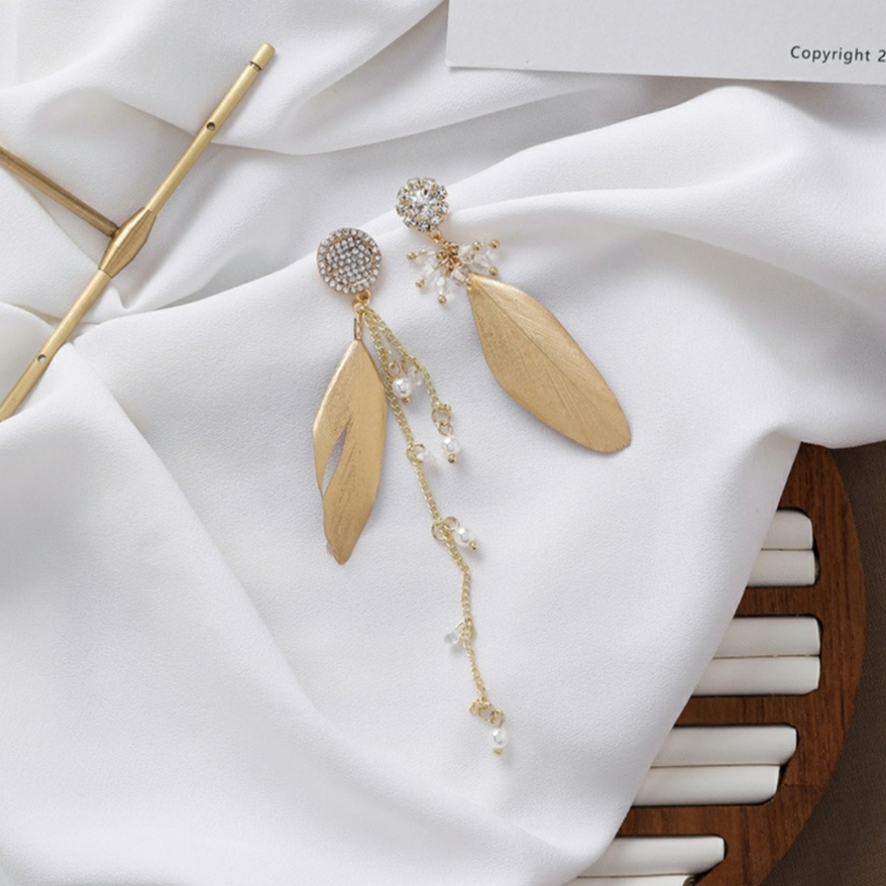 2/$14 Unique Feather Rhinestone Dangle Earrings
